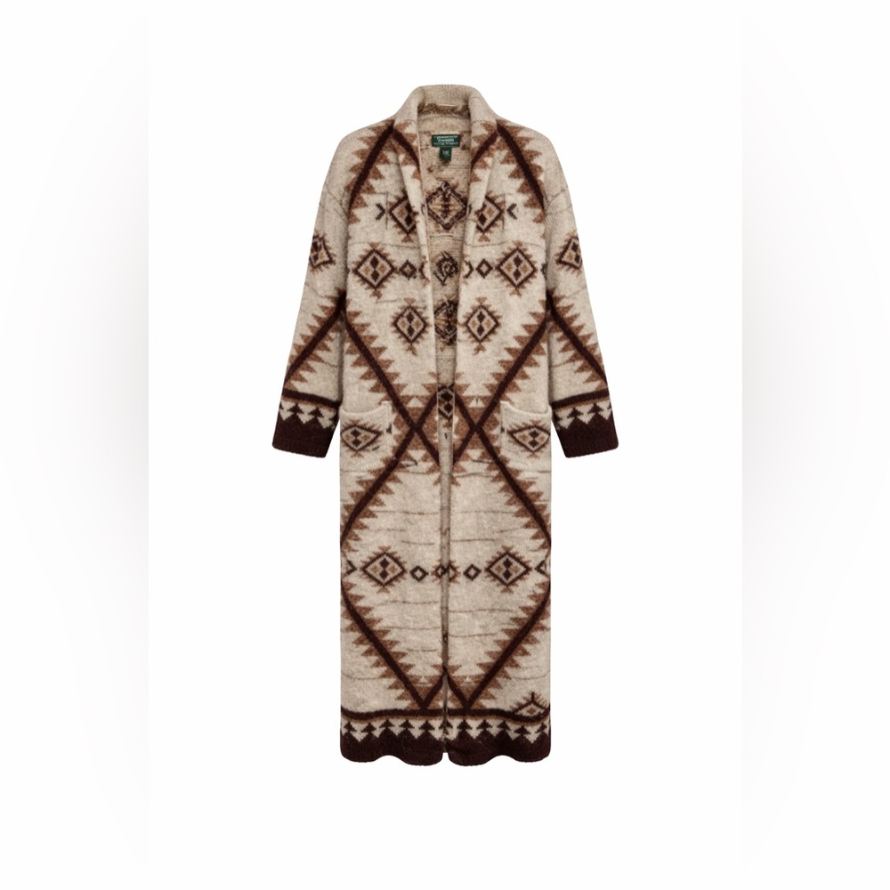 Vintage Ralph Lauren Exclusive Hand Knit Llama Wool Southwestern‎ Duster S